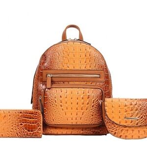Crocodile Embossed Backpack 3pc Set